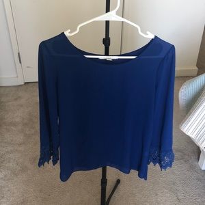 Blue Ruffle Sleeve Blouse